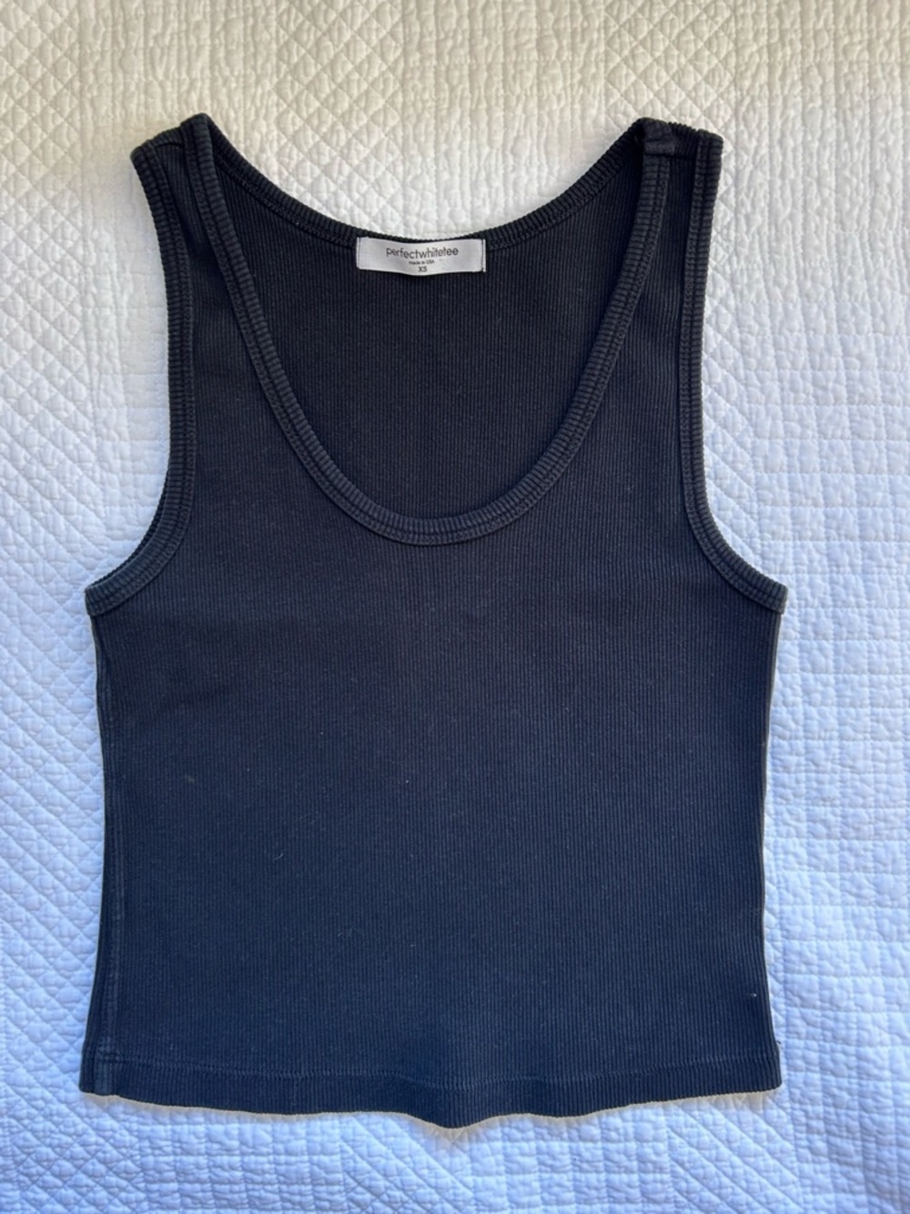 perfectwhitetee Black Ribbed Scoop Tank